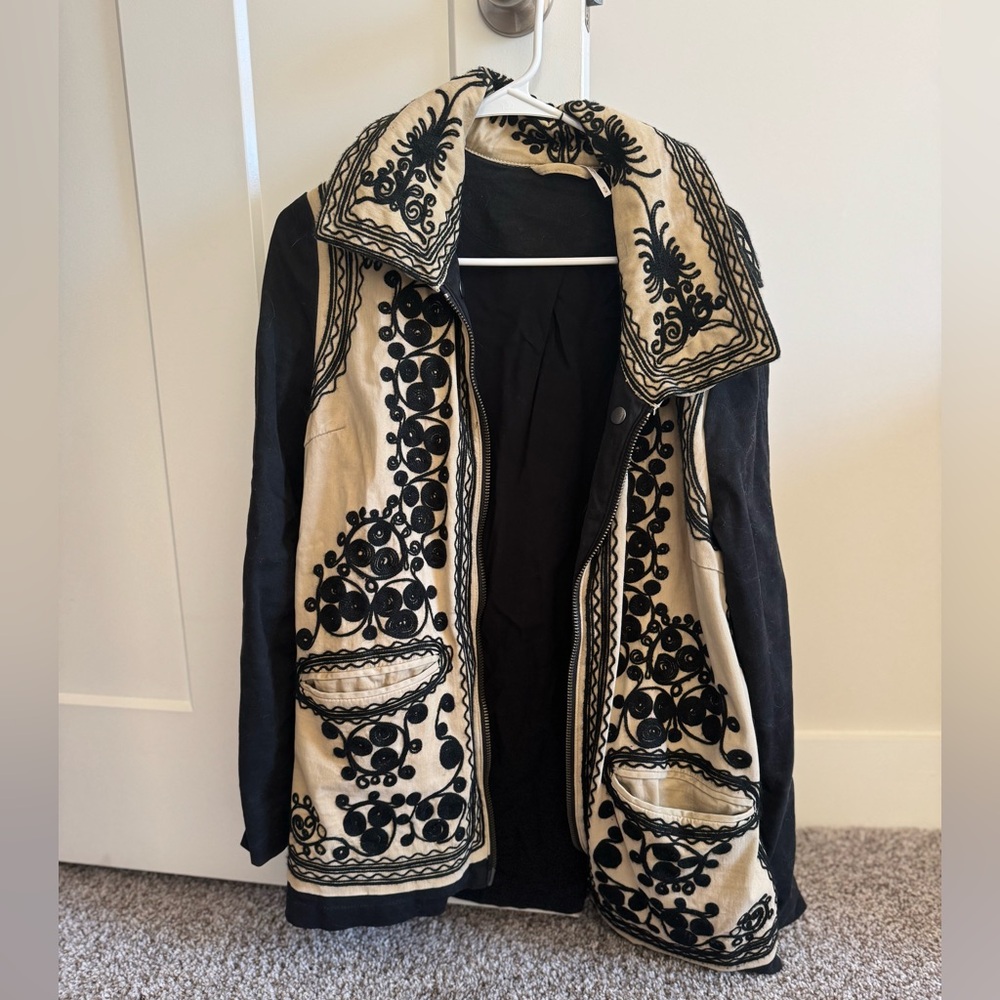 Free People Black and Cream Embroidered Jacket
